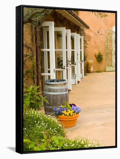 Patio Table at Viansa Winery, Sonoma Valley, California, USA-Julie Eggers-Framed Stretched Canvas