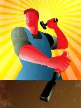 Steel Worker Carry I-Beam Retro Poster-patrimonio-Art Print