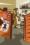 Poster Illustration of an Outlaw Cowboy Robber Holding Bag of Money Stealing from Saloon with Hand-patrimonio designs ltd-Stretched Canvas