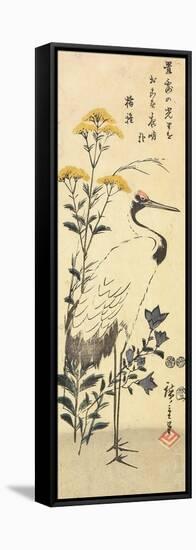 Patrinia, Chinese Bellflower and a Crane, March 1853-Utagawa Hiroshige-Framed Stretched Canvas