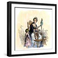 Patriotic American Colonial Woman Spinning to Avoid Importing British Cloth-null-Framed Giclee Print