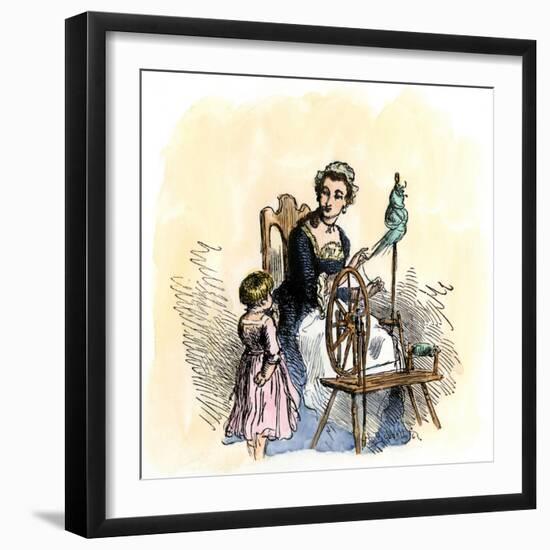 Patriotic American Colonial Woman Spinning to Avoid Importing British Cloth-null-Framed Giclee Print