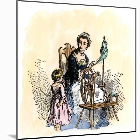 Patriotic American Colonial Woman Spinning to Avoid Importing British Cloth-null-Mounted Giclee Print