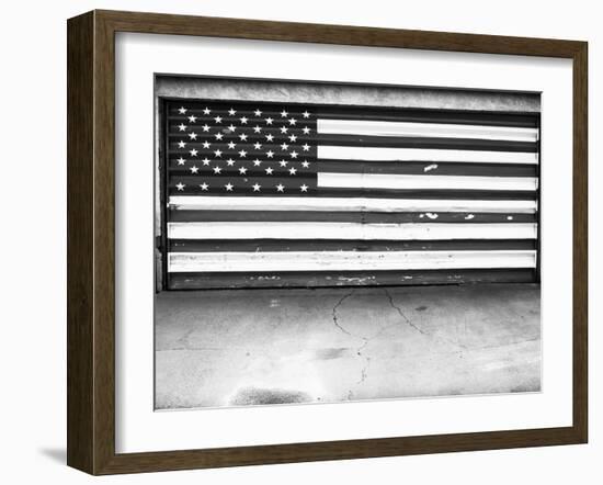 Patriotic American Flag Garage Door, Albuquerque, New Mexico, Black and White-Kevin Lange-Framed Photographic Print