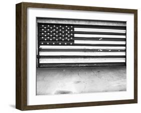 Patriotic American Flag Garage Door, Albuquerque, New Mexico, Black and White-Kevin Lange-Framed Photographic Print