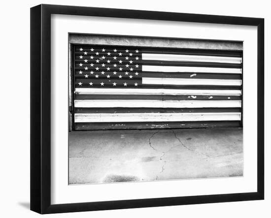 Patriotic American Flag Garage Door, Albuquerque, New Mexico, Black and White-Kevin Lange-Framed Photographic Print