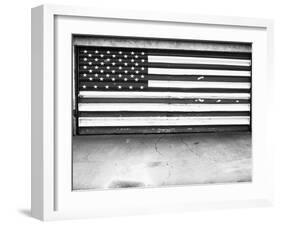 Patriotic American Flag Garage Door, Albuquerque, New Mexico, Black and White-Kevin Lange-Framed Photographic Print