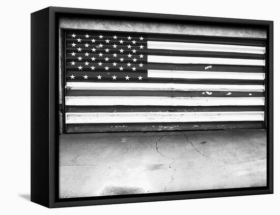 Patriotic American Flag Garage Door, Albuquerque, New Mexico, Black and White-Kevin Lange-Framed Stretched Canvas