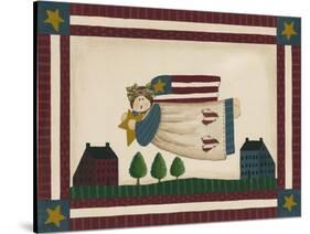 Patriotic Angel with Flag Border-Debbie McMaster-Stretched Canvas