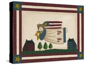 Patriotic Angel with Flag Border-Debbie McMaster-Stretched Canvas