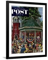 "Patriotic Band Concert" Saturday Evening Post Cover, July 7, 1951-Stevan Dohanos-Framed Giclee Print