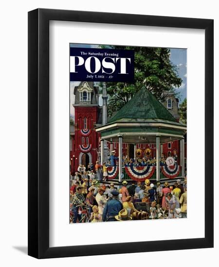 "Patriotic Band Concert" Saturday Evening Post Cover, July 7, 1951-Stevan Dohanos-Framed Premium Giclee Print