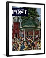 "Patriotic Band Concert" Saturday Evening Post Cover, July 7, 1951-Stevan Dohanos-Framed Giclee Print