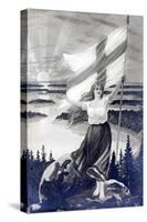 Patriotic Finnish Maiden Holding the Raised Flag of Finland-null-Stretched Canvas