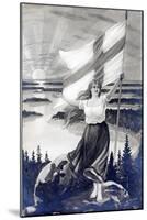 Patriotic Finnish Maiden Holding the Raised Flag of Finland-null-Mounted Giclee Print