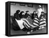 Patriotic Old Female Immigrants Sewing an American Flag under Supervision of Instructor Rose Radin-null-Framed Stretched Canvas