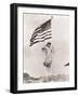 Patriotic Woman Holding American Flag and Saluting-null-Framed Photo