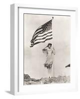 Patriotic Woman Holding American Flag and Saluting-null-Framed Photo