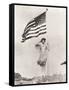 Patriotic Woman Holding American Flag and Saluting-null-Framed Stretched Canvas