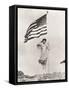 Patriotic Woman Holding American Flag and Saluting-null-Framed Stretched Canvas