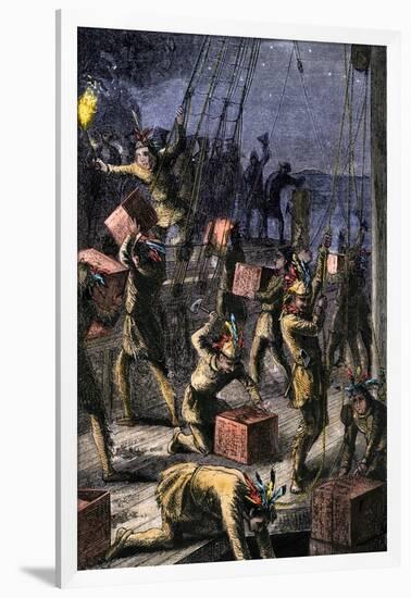 Patriots Dressed as Indians Destroying Tea in Boston Harbor, Called the Boston Tea Party, c.1773-null-Framed Giclee Print