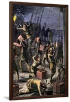 Patriots Dressed as Indians Destroying Tea in Boston Harbor, Called the Boston Tea Party, c.1773-null-Framed Giclee Print