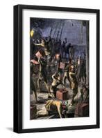 Patriots Dressed as Indians Destroying Tea in Boston Harbor, Called the Boston Tea Party, c.1773-null-Framed Giclee Print