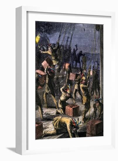 Patriots Dressed as Indians Destroying Tea in Boston Harbor, Called the Boston Tea Party, c.1773-null-Framed Giclee Print