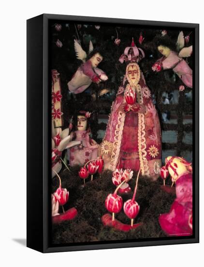 Patron Saint the Virgin of Solitude, Carved Radishes at the Noche de los Rabanos Festival, Mexico-Judith Haden-Framed Stretched Canvas