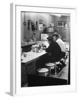 Patrons at Counter in Roadside Diner-John Loengard-Framed Photographic Print