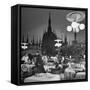 Patrons Drinking and Dining at an Outside Cafe with Cathedral in Background-Dmitri Kessel-Framed Stretched Canvas