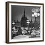 Patrons Drinking and Dining at an Outside Cafe with Cathedral in Background-Dmitri Kessel-Framed Photographic Print