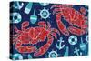 Pattern Crabs-Paul Brent-Stretched Canvas