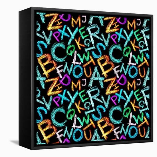 Pattern - Crayon Alphabet over White Background-Zoom-zoom-Framed Stretched Canvas