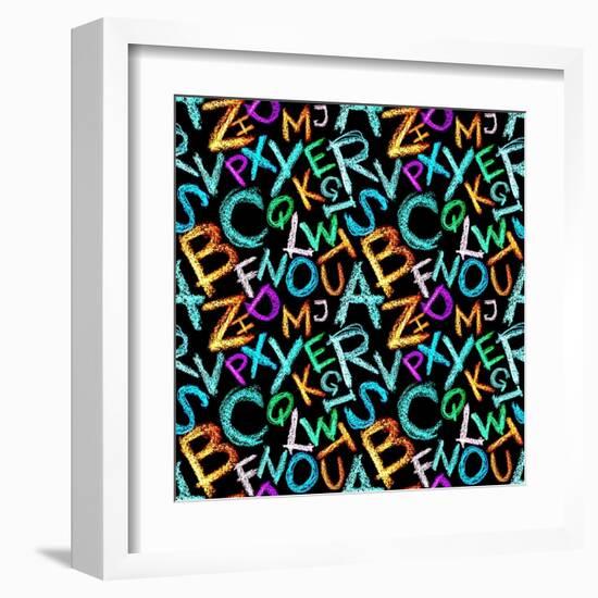 Pattern - Crayon Alphabet over White Background-Zoom-zoom-Framed Art Print