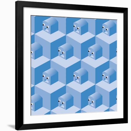 Pattern Cubes Robot-robodread-Framed Art Print