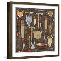 Pattern of Indian Hunting Tools-destra-Framed Art Print