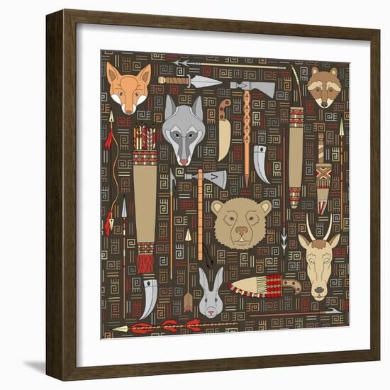 Pattern of Indian Hunting Tools-destra-Framed Art Print