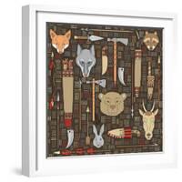 Pattern of Indian Hunting Tools-destra-Framed Art Print