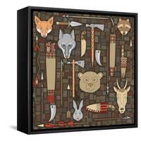 Pattern of Indian Hunting Tools-destra-Framed Stretched Canvas