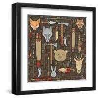 Pattern of Indian Hunting Tools-destra-Framed Art Print