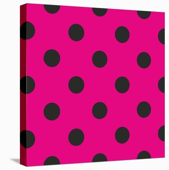 Pattern or Texture with Black Polka Dots on Neon Pink Background-IngaLinder-Stretched Canvas