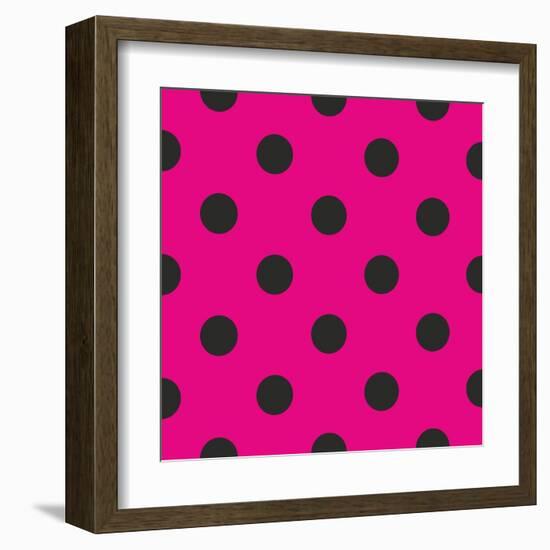 Pattern or Texture with Black Polka Dots on Neon Pink Background-IngaLinder-Framed Art Print