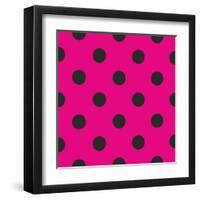 Pattern or Texture with Black Polka Dots on Neon Pink Background-IngaLinder-Framed Art Print