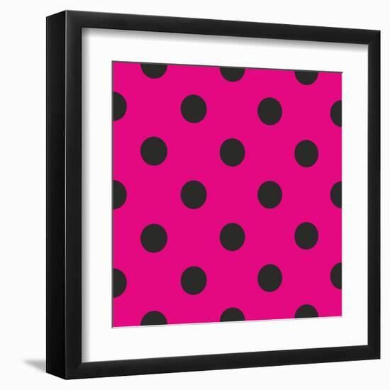 Pattern or Texture with Black Polka Dots on Neon Pink Background-IngaLinder-Framed Art Print