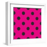 Pattern or Texture with Black Polka Dots on Neon Pink Background-IngaLinder-Framed Art Print