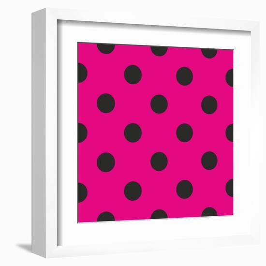 Pattern or Texture with Black Polka Dots on Neon Pink Background-IngaLinder-Framed Art Print