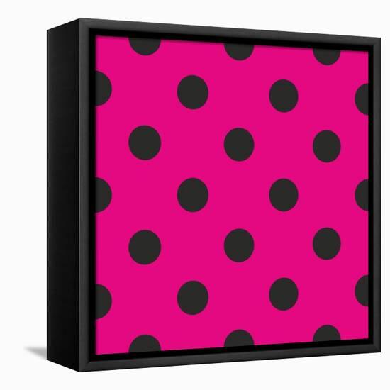 Pattern or Texture with Black Polka Dots on Neon Pink Background-IngaLinder-Framed Stretched Canvas