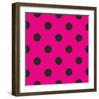 Pattern or Texture with Black Polka Dots on Neon Pink Background-IngaLinder-Framed Art Print