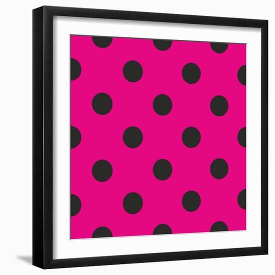 Pattern or Texture with Black Polka Dots on Neon Pink Background-IngaLinder-Framed Art Print